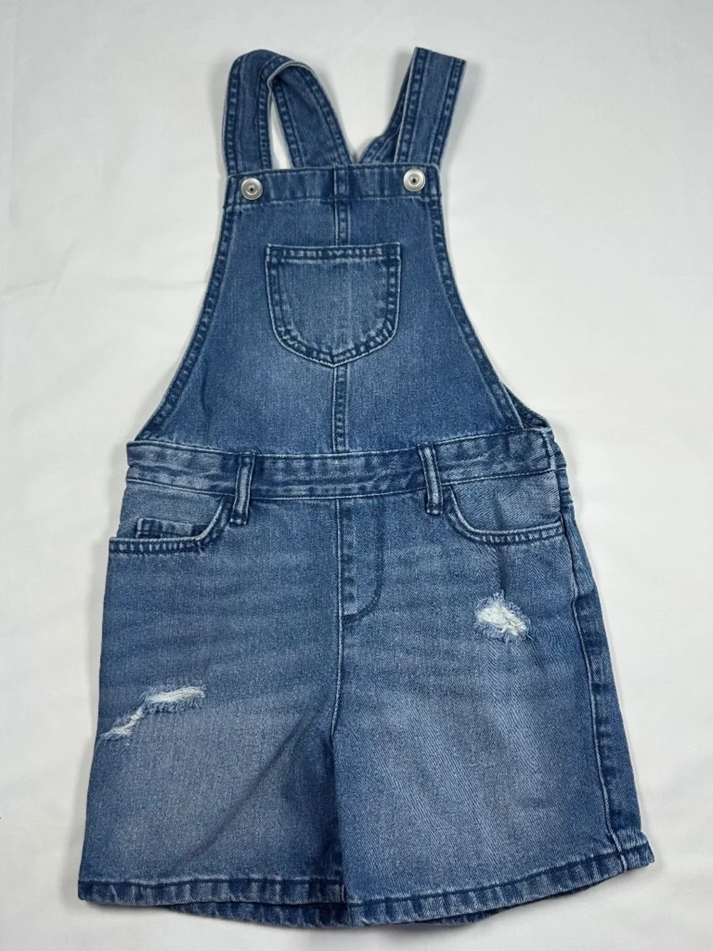 Girls Children's Place Bib Overall Shorts Denim Blue Size 5 Distressed 4